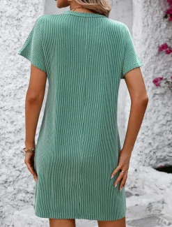 Online Valentine's Day Women's Normal Mini Dress Casual Dress Boho Chic Dresses Shift Dress Bohemia Cute Stylish Cap Sleeve Batwing Sleeve Vacation Home Party Form Fit Stripe Short Sleeve Crew Neck Black Women T Shirt Dresses