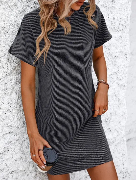 Online Valentine's Day Women's Normal Mini Dress Casual Dress Boho Chic Dresses Shift Dress Bohemia Cute Stylish Cap Sleeve Batwing Sleeve Vacation Home Party Form Fit Stripe Short Sleeve Crew Neck Black Women T Shirt Dresses