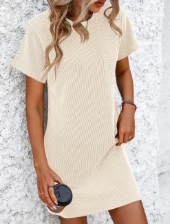 Online Valentine's Day Women's Normal Mini Dress Casual Dress Boho Chic Dresses Shift Dress Bohemia Cute Stylish Cap Sleeve Batwing Sleeve Vacation Home Party Form Fit Stripe Short Sleeve Crew Neck Black Women T Shirt Dresses