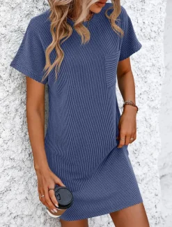 Online Valentine's Day Women's Normal Mini Dress Casual Dress Boho Chic Dresses Shift Dress Bohemia Cute Stylish Cap Sleeve Batwing Sleeve Vacation Home Party Form Fit Stripe Short Sleeve Crew Neck Black Women T Shirt Dresses