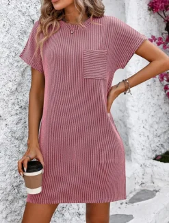 Online Valentine's Day Women's Normal Mini Dress Casual Dress Boho Chic Dresses Shift Dress Bohemia Cute Stylish Cap Sleeve Batwing Sleeve Vacation Home Party Form Fit Stripe Short Sleeve Crew Neck Black Women T Shirt Dresses