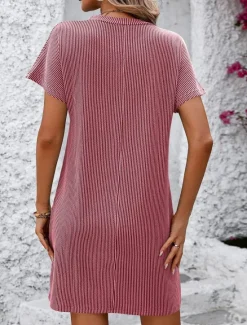 Online Valentine's Day Women's Normal Mini Dress Casual Dress Boho Chic Dresses Shift Dress Bohemia Cute Stylish Cap Sleeve Batwing Sleeve Vacation Home Party Form Fit Stripe Short Sleeve Crew Neck Black Women T Shirt Dresses