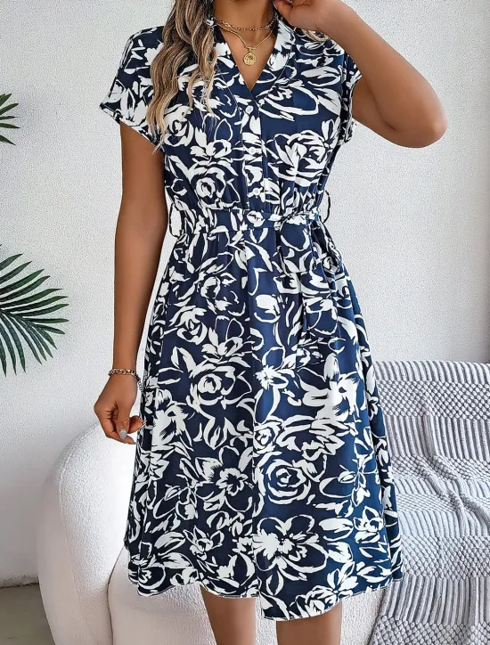 New Valentine's Day Women's Normal Midi Dress Swing Dress Boho Dress Bohemia Stylish Classic Cap Sleeve Vacation Party Date Loose Fit Graphic Short Sleeve V Neck White Blue Dark Blue Summer Women Floral Dresses