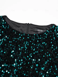 Online Velour Sequin Puff Sleeve Sparkly Elegant Maxi Dress Women Cocktail Dress