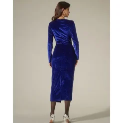 Discount Velvet Glitter Elegant Party Midi Dress Women Cocktail Dress