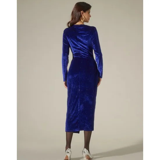 Discount Velvet Glitter Elegant Party Midi Dress Women Cocktail Dress