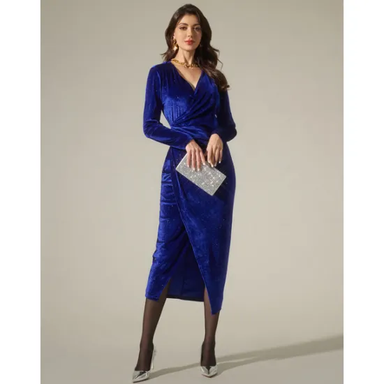 Discount Velvet Glitter Elegant Party Midi Dress Women Cocktail Dress