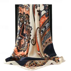 Clearance Vintage Flowers Square Scarf For Women Shawls Neckerchief Female Print Headband On the Head Wraps Foulard Hijab Hair Bands 90*90cm Women Scarves