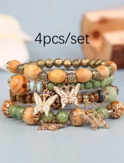 Online Vintage Style Ball Fashion Personalized Wood Bracelet Jewelry Light Mix / Yellow / Army Green For Holiday Women Accessories