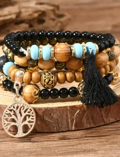 Vintage Style Ball Fashion Personalized Wood Bracelet Jewelry Black / White / Pink For Holiday Women Accessories