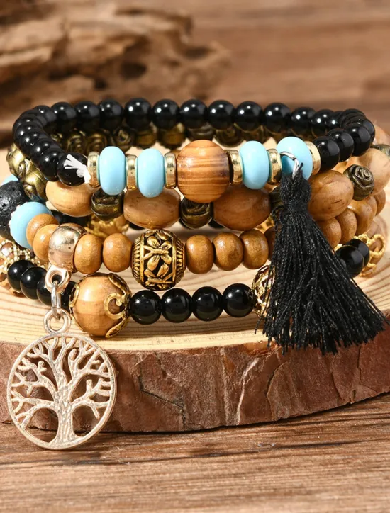 Vintage Style Ball Fashion Personalized Wood Bracelet Jewelry Black / White / Pink For Holiday Women Accessories
