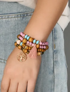 Vintage Style Ball Fashion Personalized Wood Bracelet Jewelry Black / White / Pink For Holiday Women Accessories