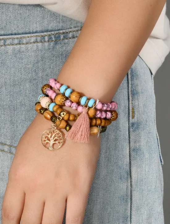 Vintage Style Ball Fashion Personalized Wood Bracelet Jewelry Black / White / Pink For Holiday Women Accessories