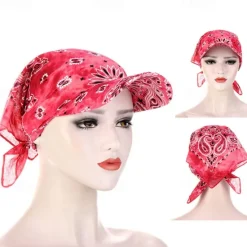 New Women Bandana Scarf Cap Sunscreen Hedging Cap Printed Brim Baseball Cap Colorful Sunshade Hooded Scarf Headpiece Headscarf Baseball Hat Women Hats