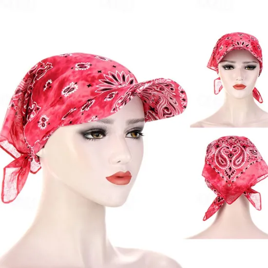 New Women Bandana Scarf Cap Sunscreen Hedging Cap Printed Brim Baseball Cap Colorful Sunshade Hooded Scarf Headpiece Headscarf Baseball Hat Women Hats