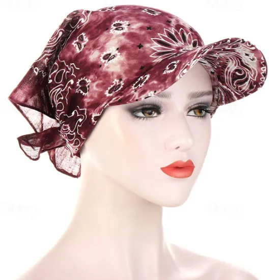 New Women Bandana Scarf Cap Sunscreen Hedging Cap Printed Brim Baseball Cap Colorful Sunshade Hooded Scarf Headpiece Headscarf Baseball Hat Women Hats