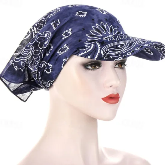 New Women Bandana Scarf Cap Sunscreen Hedging Cap Printed Brim Baseball Cap Colorful Sunshade Hooded Scarf Headpiece Headscarf Baseball Hat Women Hats