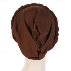 Hot Women Fashion Pearls Muslim Scarf Hijabs Hat Women India Hat Solid Turban Hat Wrap Cap Head Scarf Headscarf Hat Female Hair Accessories Women Hats