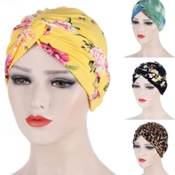 Best Women Muslim Daily Turban Folding Cross Knotted Hair Scarf Elastic Head Wrap Headwear Bandanas Lady Hair Hats Beanie Hair Loss Accessories Women Hats