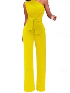 Outlet Women Party Jumpsuit Backless Lace up Solid Color One Shoulder Elegant Party Street Regular Fit Sleeveless Green Blue White S M L Spring Women Jumpsuits