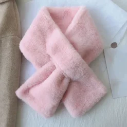 Hot Women Winter Warm Thicken Scarfs Solid Color Faux Fur Plush Cross Collar Scarf Elegant Warm Fashion Accessories Women Scarves