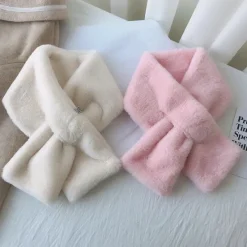 Hot Women Winter Warm Thicken Scarfs Solid Color Faux Fur Plush Cross Collar Scarf Elegant Warm Fashion Accessories Women Scarves