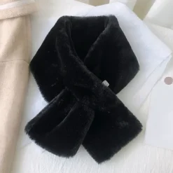 Hot Women Winter Warm Thicken Scarfs Solid Color Faux Fur Plush Cross Collar Scarf Elegant Warm Fashion Accessories Women Scarves
