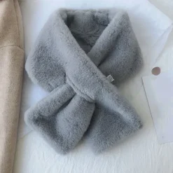 Hot Women Winter Warm Thicken Scarfs Solid Color Faux Fur Plush Cross Collar Scarf Elegant Warm Fashion Accessories Women Scarves