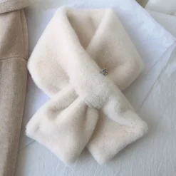 Hot Women Winter Warm Thicken Scarfs Solid Color Faux Fur Plush Cross Collar Scarf Elegant Warm Fashion Accessories Women Scarves