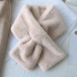 Hot Women Winter Warm Thicken Scarfs Solid Color Faux Fur Plush Cross Collar Scarf Elegant Warm Fashion Accessories Women Scarves