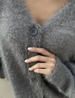Women's Knit Fuzzy Oversized Cardigan V Neck Cardigan Fall Winter Work Elegant Streetwear Daily Long Sleeve Solid Color Brown Light Grey Women Cardigans & Outerwears