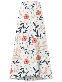 Hot Women's Cotton Linen Skirts Fashion Casual Maxi High Waist Skirts Floral Print Split Ends Casual Daily Light Pink Yellow Pink Blue Summer Women Dresses