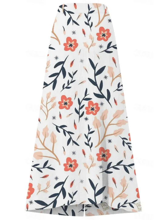 Hot Women's Cotton Linen Skirts Fashion Casual Maxi High Waist Skirts Floral Print Split Ends Casual Daily Light Pink Yellow Pink Blue Summer Women Dresses