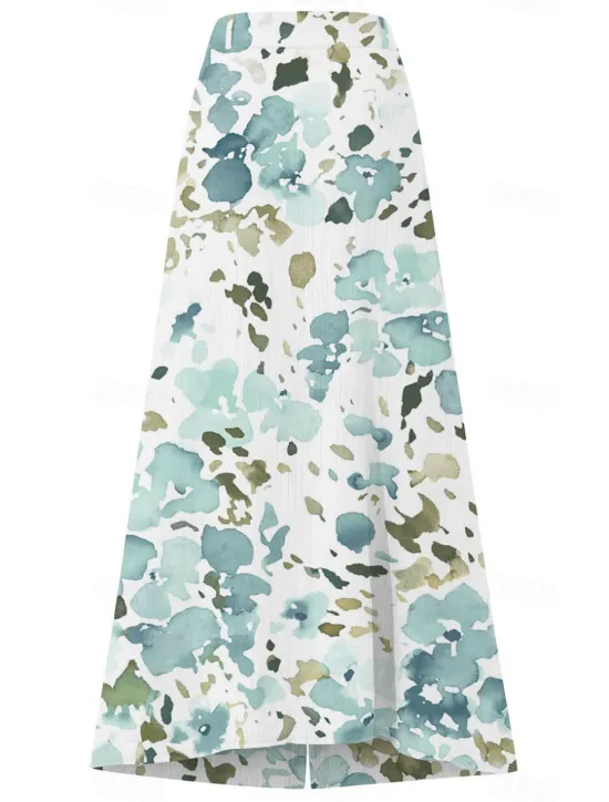 Hot Women's Cotton Linen Skirts Fashion Casual Maxi High Waist Skirts Floral Print Split Ends Casual Daily Light Pink Yellow Pink Blue Summer Women Dresses