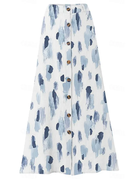 Hot Women's Cotton Linen Skirts Fashion Casual Maxi High Waist Skirts Floral Print Split Ends Casual Daily Light Pink Yellow Pink Blue Summer Women Dresses
