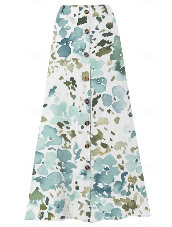 Hot Women's Cotton Linen Skirts Fashion Casual Maxi High Waist Skirts Floral Print Split Ends Casual Daily Light Pink Yellow Pink Blue Summer Women Dresses