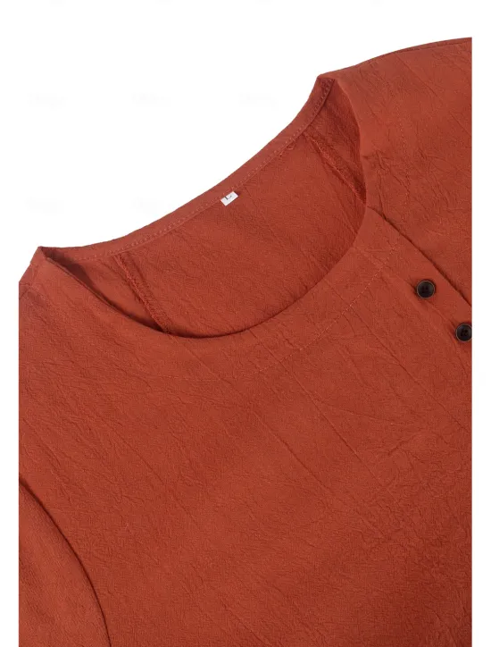 Sale Women's 100% Cotton Shirt Floral Streetwear Short Sleeve Crewneck Regular Tops Linen Vacation Daily Going out Buttons Print Navy Blue Blue Army Green Light Blue Coffee Summer Spring Women Shirts