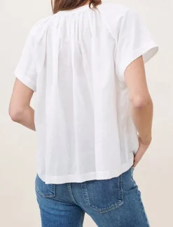 Sale Women's 100% Cotton Shirt Plain Elegant Vintage Cute Short Sleeve Batwing Sleeve Crew Neck Regular Tops Work Daily Holiday Ruched White Pink Summer Spring Women Shirts