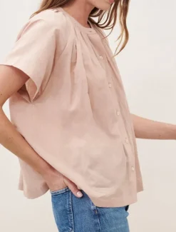 Sale Women's 100% Cotton Shirt Plain Elegant Vintage Cute Short Sleeve Batwing Sleeve Crew Neck Regular Tops Work Daily Holiday Ruched White Pink Summer Spring Women Shirts