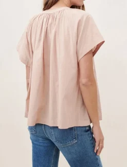 Sale Women's 100% Cotton Shirt Plain Elegant Vintage Cute Short Sleeve Batwing Sleeve Crew Neck Regular Tops Work Daily Holiday Ruched White Pink Summer Spring Women Shirts
