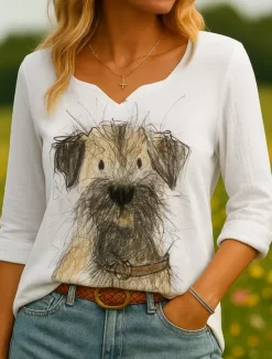 New Women's 100% Cotton Shirts Graphic Animal Vintage Tropical Stylish 3/4 Length Sleeve Asymmetrical Regular Tops Daily Holiday White Brown Khaki Summer Spring Women Shirts