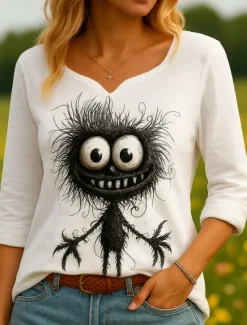 Discount Women's 100% Cotton Shirts Graphic Animal Vintage Tropical Stylish 3/4 Length Sleeve Asymmetrical Regular Tops Daily Holiday Black White Gray Summer Spring Women Shirts