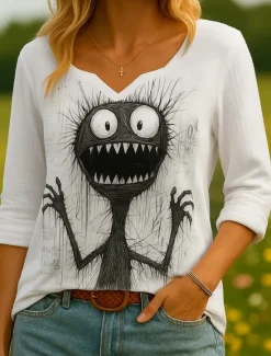 Discount Women's 100% Cotton Shirts Graphic Animal Vintage Tropical Stylish 3/4 Length Sleeve Asymmetrical Regular Tops Daily Holiday Black White Gray Summer Spring Women Shirts