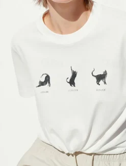 Women's 100% Cotton T Shirt Animal Cat Letter Stylish Basic Modern Short Sleeve Crew Neck Regular Tops Daily Sports Going out Print Spring, Fall, Winter, Summer Women Women's Tops