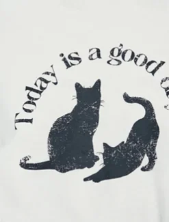 Women's 100% Cotton T Shirt Animal Cat Letter Stylish Basic Modern Short Sleeve Crew Neck Regular Tops Daily Sports Going out Print Black White Spring, Fall, Winter, Summer Women Women's Tops|T-Shirts