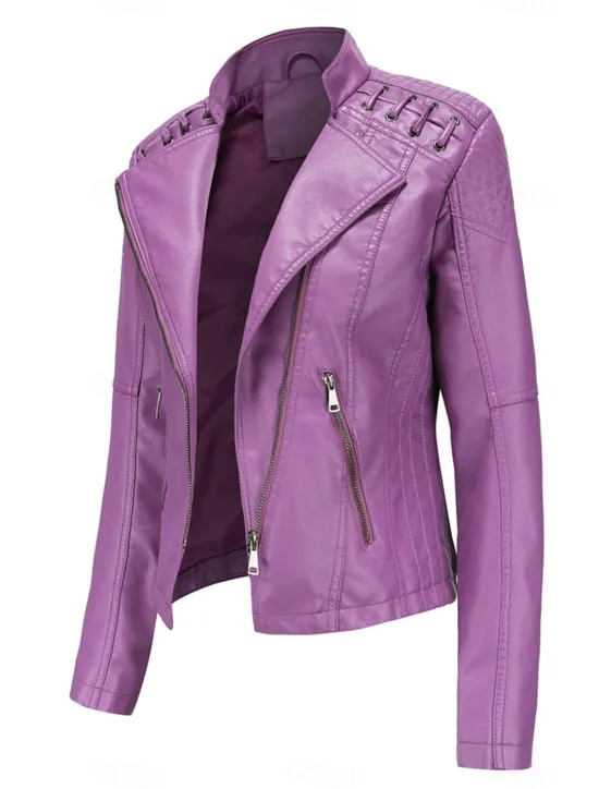 Discount Women's Faux Leather Jacket Moto Biker Jacket Fall Waterproof Windproof Coat Winter Zipper Lapel Modern Outerwear Long Sleeve Causal Vacation Women Jackets
