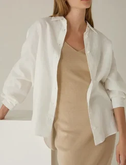 Discount Women's 100% Linen Shirt Elegant Vintage Daily Long Sleeve Shirt Collar Regular Tops Work Daily Holiday Cream yellow off white Summer Spring Fall Women Shirts
