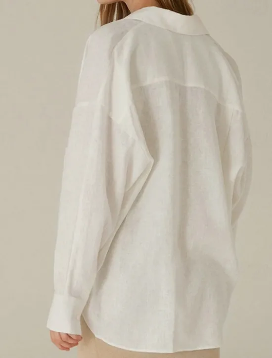 Discount Women's 100% Linen Shirt Elegant Vintage Daily Long Sleeve Shirt Collar Regular Tops Work Daily Holiday Cream yellow off white Summer Spring Fall Women Shirts