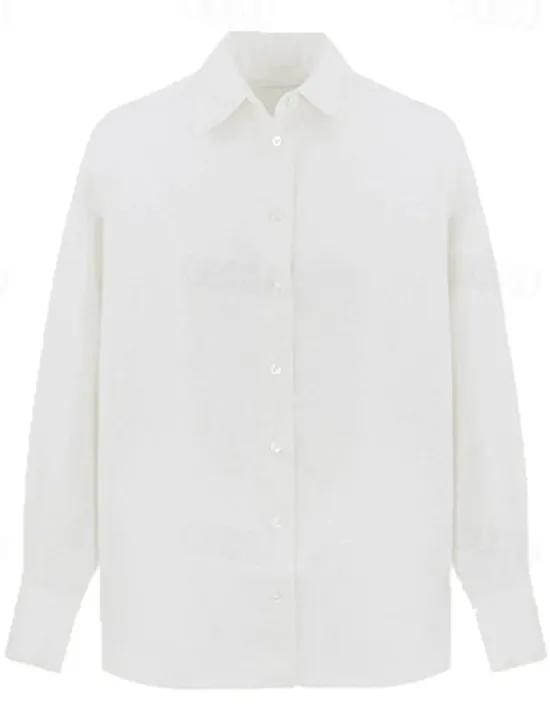 Discount Women's 100% Linen Shirt Elegant Vintage Daily Long Sleeve Shirt Collar Regular Tops Work Daily Holiday Cream yellow off white Summer Spring Fall Women Shirts
