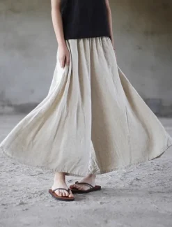 Best Women's Linen Viscose Culottes Wide Leg Vacation Vintage Ethnic Style Full Length Mid Waist Solid Color Comfy Breathability Soft Micro-elastic Vacation Home Casual Summer Spring Fall Oversized Women Pants